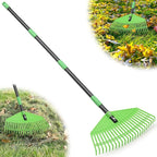 Garden Leaf Rake,16.5” Wide Plastic Leaf Rake for Lawn with 60” Long Handle, Plastic Yard Raking Tools for Lawn Turf Leaves Grass Thatch Debris Pine Needle Cleanup, Lightweight for Kid
