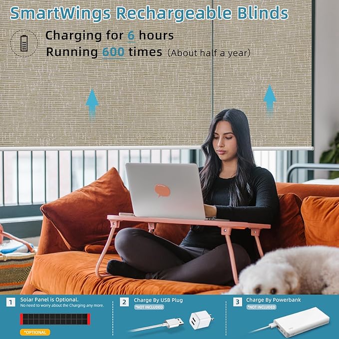 SmartWings Motorized Smart Blinds with Remote, Custom Automatic 100% Blackout Roller Shade Compatible with Alexa/Homekit/Google, Electric Smart Blinds for Indoor Windows, Safari Biscuit