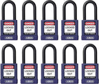 ABUS Purple Pack of 10 Lockout Tagout Premium Solid Body Safety Padlock Set - OSHA Compliant Loto Locks Insulated Against Electric Shock, Keyed Different, 1 Key Per Lock