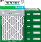 Filterbuy 16x25x4 Air Filter MERV 8 (MPR 700) Dust Defense Replacement (6-Pack), Electrostatic Pleated HVAC AC Furnace Filters, Made in USA (Actual Size: 15.50 x 24.50 x 3.63)