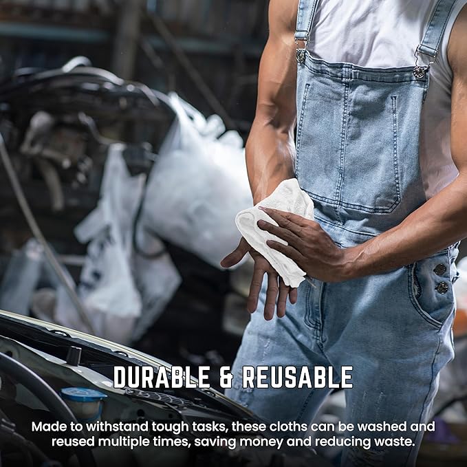 100% Cotton Terry Towels Cleaning Cloths Pack of 50 (12x12 Inches) White Cotton Terry Cloth Bar Rags White Bar Towels, Multipurpose High Absorbent Terry Towels for Cleaning Auto Detailing or Painters