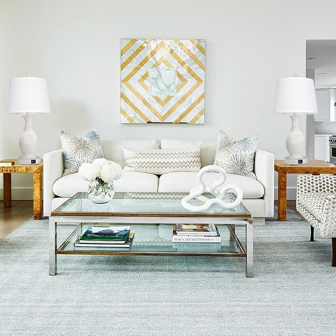 PARTPHONER Table Lamps Set of 2, Bedside Touch Lamp with USB C+A Charging Ports, Side Table Lamp with White Fabric Shade (LED Bulbs Included)