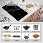 2 Burner Electric Cooktop, Electric Stove Top 12 Inch with Metal Trim, Sensor Touch Control, Fast Heat, Multiple Safety Protection, 3000W, 220V~240V Hard Wire(No Plug)