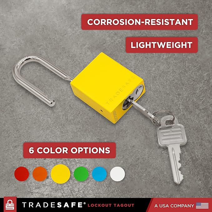 TRADESAFE Lockout Tagout Locks Set - 10 Yellow Aluminum Loto Locks, Keyed Different Lock Out Tag Out Padlocks, 2 Keys Per Lockout Padlock, OSHA Compliant