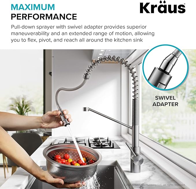 KRAUS Oletto Commercial Style Single Handle Pull Down Kitchen Faucet with QuickDock Top Mount Installation Assembly in Chrome, KPF-2631CH