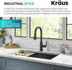 KRAUS Allyn Transitional Industrial Pull-Down Single Handle Kitchen Faucet in Matte Black, KPF-4101MB