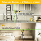 Laser Level, FELLAT 4x360°4D 16 Lines Laser for Construction, Two 360° Vertical and Two 360°Horizontal Green Cross Line Laser with Pulse Mode, Remote Controller and Two Rechargeable Battery