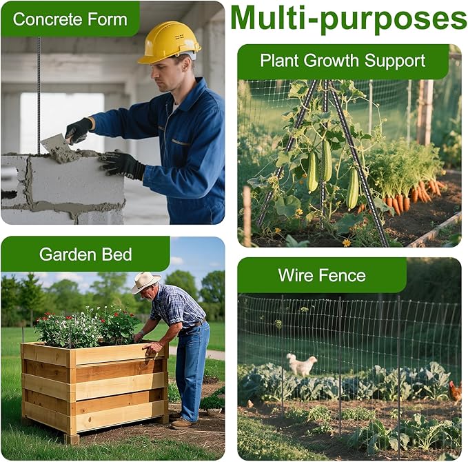 AAGUT 40" Rebar Stakes 1/2" 10 Pcs, Straight Ground Stakes Heavy Duty Landscpe Timber Spikes with Chisel Point End for Cement, Concrete Form, Plant Support, Black