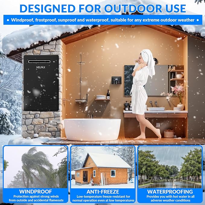 Natural Gas Tankless Water Heater,5.26GPM 20L Outdoor,Instant Hot Natural Gas Water Heater with Fahrenheit Digital Display,Multi-Protection