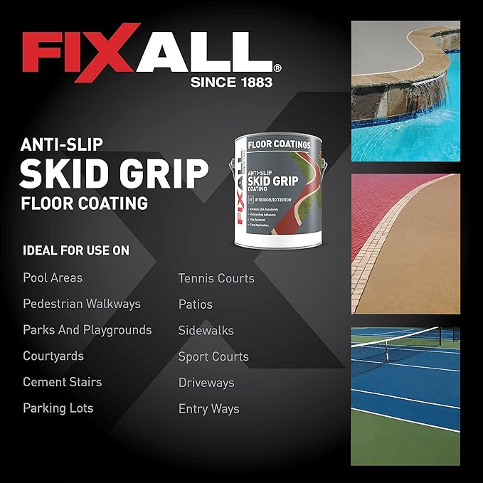 FIXALL Skid Grip Anti-Slip Coating, 1 Gallon, Jet, Exceeds ADA Standards, Ideal for Safety Areas, Slip-Resistant Pavement, Cement & Concrete Paint