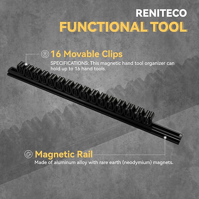 Magnetic Screwdriver Organizer, Aluminum Alloy Rail Tool Holder, Fits Up to 16 Screwdrivers (Black)