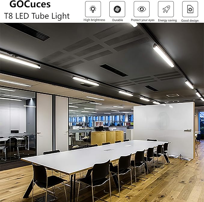 T8 5 Foot LED Tube Lights,45W 4500lm,White 6500K,G13 Bi-Pin Base,60 inches End to End,T12 Fluorescent Tubes Replacement,Ballast Bypass,Dual-Ended Power,Office,Shop,Pack of 10