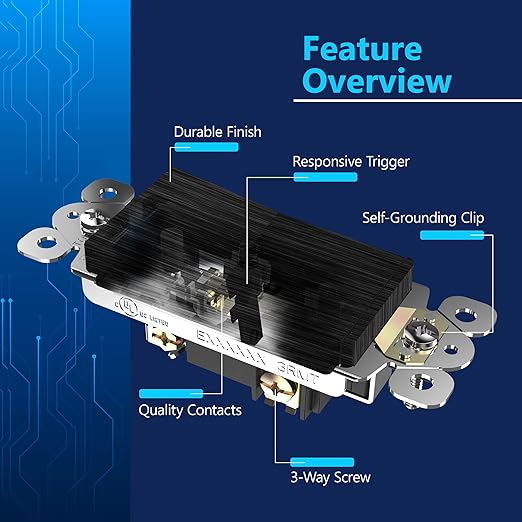 LIDER Brushed Black Minimalist Design Decorator Switch, Frameless Paddle Wall Light Switch, On/Off Rocker Switch, 3-Way or Single Pole, Residential Grade, UL Listed, 3 Wire, 15A 120-277VAC, 5 Pack