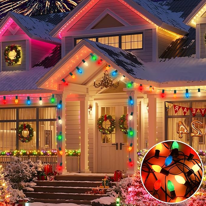 C7 LED Multicolor Replacement Light Bulbs for Christmas Strings Light, 25 Pack 0.6W E12 LED Light Bulbs for Hanging Outdoor String Lights, E12 Candelabra Base (Red, Blue, Green, Orange, White)