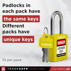TRADESAFE Lockout Tagout Locks Set - 10 Yellow Keyed Alike Padlocks, 2 Keys Per Lock, OSHA Compliant Loto Locks
