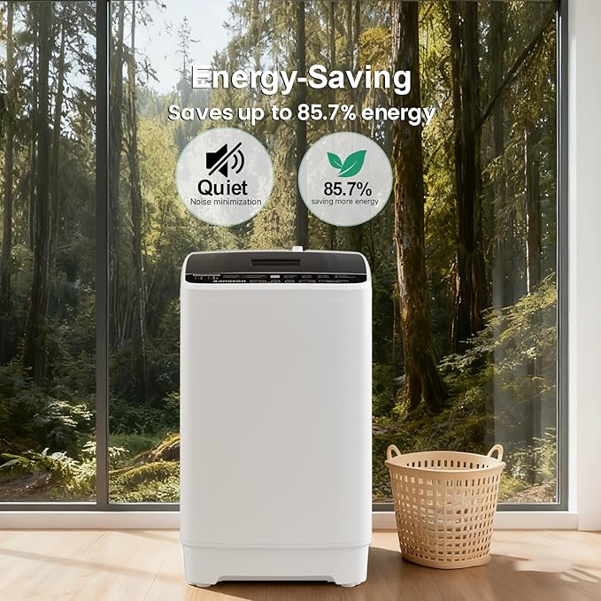 BANGSON 1.08cu.ft Portable Washing Machine, Full-Automatic Washing Machine with 8 Programs 6 Water Levels, Drain Pump and LED Display, Compact Washer for Apartments, RVs, Homes, White