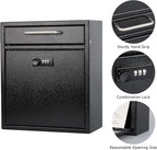 KYODOLED Steel Combination Lock Mail Boxes Outdoor, Locking Wall Mount Mailbox, Security Key Drop Box,12H x 10.51L x 4.68W Inches, Black Large