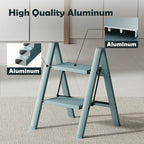 Taranta 2 Step Ladder,Aluminum Lightweight Folding 2 Step Stool with Anti-Slip Wide Pedal,330lbs Capacity Step Ladder for Household,Kitchen,Office - Serene Blue