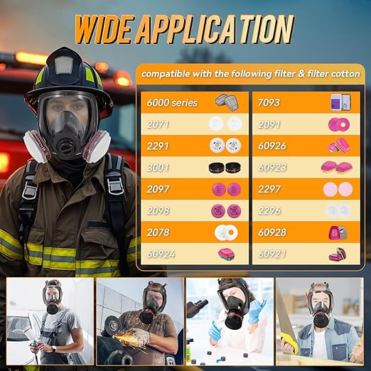 Gas Masks Survival Nuclear and Chemical, Full Face Gas Mask with 40mm Activated Carbon Filter, Reusable Respirator Mask with 6001 Filters for Organic Vapor Spray Painting Dust Welding 6800