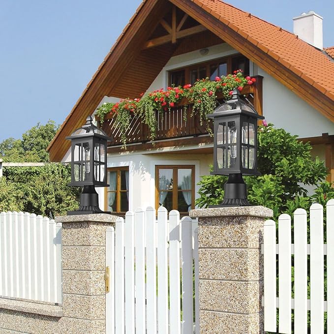 Darkaway Outdoor Post Lights Lamp Posts Outdoor Lighting, Waterproof Aluminum Post Lights Exterior Light Fixtures with Glass,Fence Pole Lights for Porch Yard Patio Garage