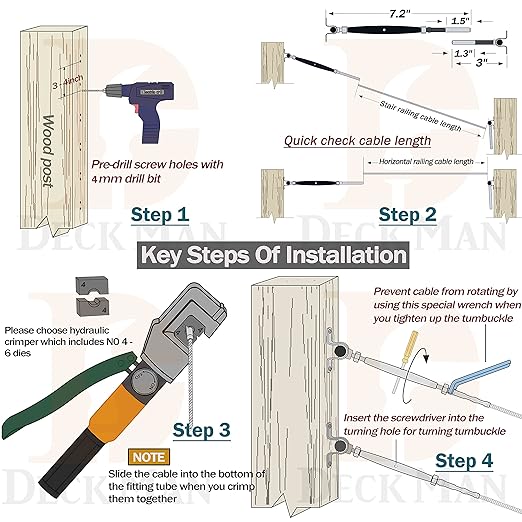 T316-Stainless Steel Adjustable Angle 1/8" Cable Railing Kit/Hardware for Wood Post，Marine Grade (6 Pack)