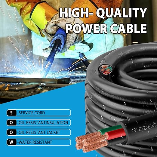 15ft 4/4 4 AWG Portable Power Cable (4 Conductor) - SOOW 600V 4 Gauge Electric Wire for Motor Leads, Portable Lights, Battery Chargers and Machinery - 4 Conductor - 15 Feet Electrical Cord