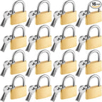 Kenning 16 Pcs Solid Keyed Alike Padlocks 1.18" Solid Brass Padlock with Key Weatherproof Luggage Locks Suitcase Lock Wide Body with Hardened Steel Shackle for Sheds, Storage Unit, Gym Fence
