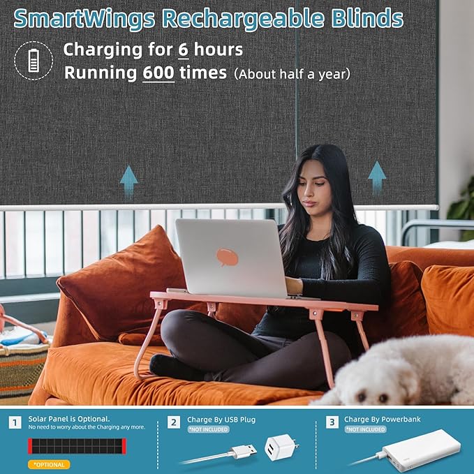 SmartWings Motorized Smart Blinds with Remote, Automatic Blackout Roller Shade Work with Alexa Homekit Thread Google Z-Wave, Electric Blind for Window, Custom Width Up to 110" W,Bouvardia Dark Grey