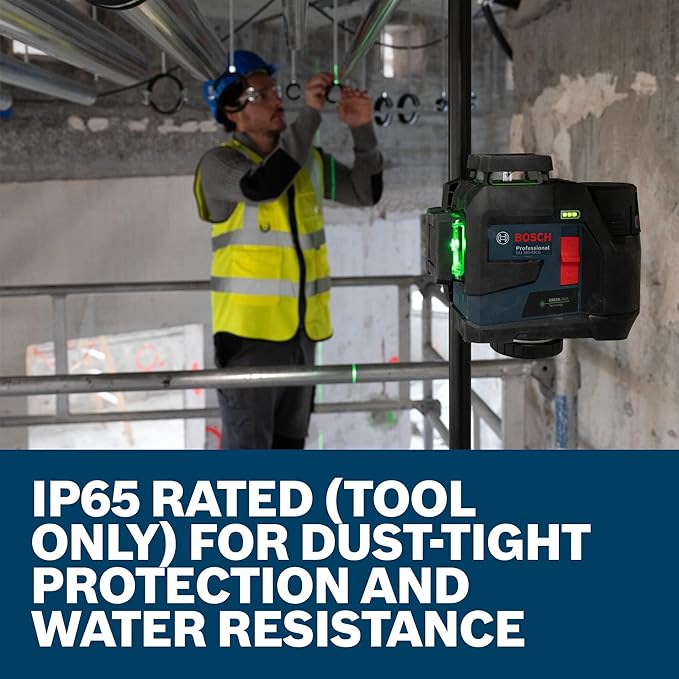 BOSCH GLL330-42CGL 12V Max 360⁰ Bluetooth Connected Green-Beam Three-Plane Laser Kit - Includes 12V Battery, Charger, Mount, Clip, Target Plate, Case