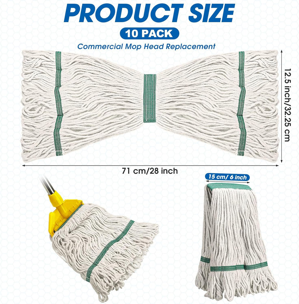 6 Pack Heavy Loop End Cotton String Mop Head Heavy Duty Mop Head Commercial Refills Mop Head Replacement for Home Industrial Commercial Floor Cleaning(White, Green)
