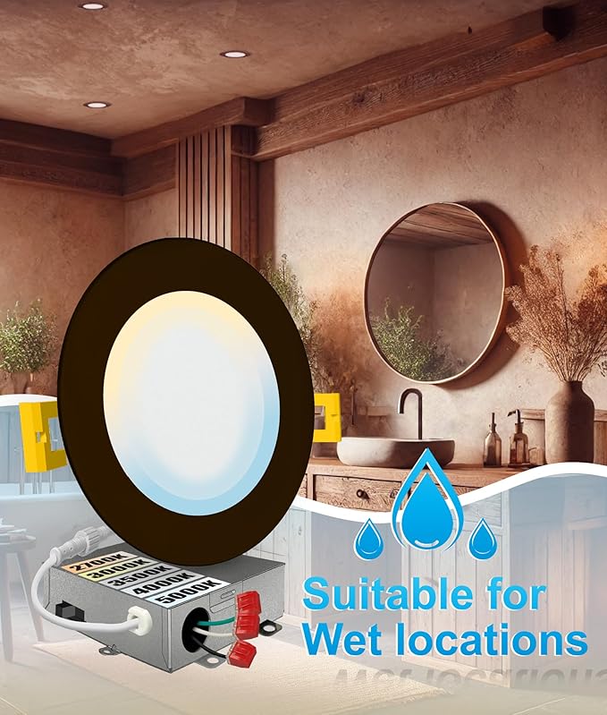 NUWATT 12 Pack 6 Inch Ultra-Thin Bronze LED Recessed Lighting, 5CCT 2700K/3000K/3500K/4000K/5000K Selectable, High Brightness 1050 Lumens, Dimmable Canless Slim Wafer Light, IC Rated, Metal J-Box, ETL