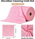 KitchLife Microfiber Cleaning Cloth Roll, 100 Pack - Tear-Away Microfiber Paper Towels, Lint-Free, Reusable, Washable for Kitchen, Car, Dishes, and Sensitive Surfaces (Pink)