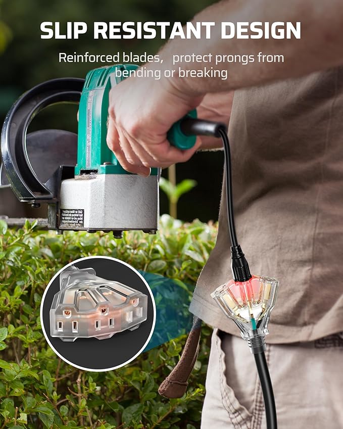 DEWENWILS 2 FT 12/3 Gauge Indoor/Outdoor Tri-Tap Extension Cord Splitter, STW 15 Amp Contractor Grade Heavy Duty Power Cable with LED Lighted Plug, UL Listed, Pack of 3