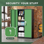 Greenvelly Metal Garage Storage Cabinet, 72" Black Green Tool Steel Locking Cabinet with Doors and 4 Shelves, Tall Cabinets for Garage Storage Systems Lockable File Cabinet for Home Office,Garage