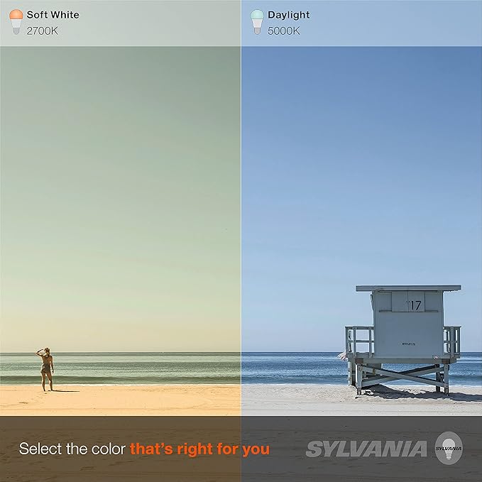 SYLVANIA LED TruWave Natural Series A19 Light Bulb, 60W Equivalent, Efficient 8W, Medium Base, Dimmable, Clear, 5000K, Daylight - 4 Count (Pack of 4) - Total 16 (40809)