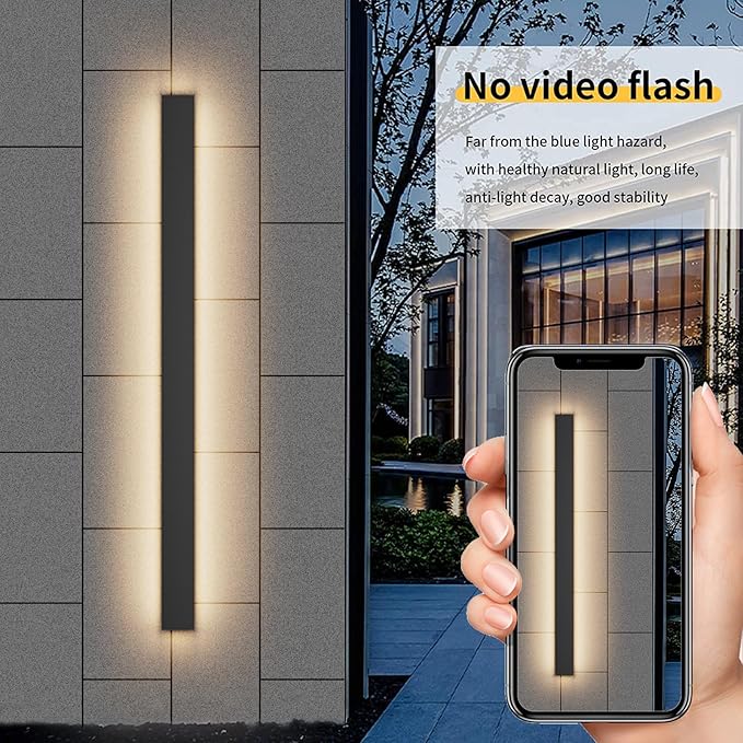 Outdoor Lights 2 Pack,Modern Outdoor Wall Light Long Strip LED Wall Sconce IP65 Anti Rust Warm Light Fixture 3000K Exterior Wall Mount Lights for Entrance, Hallway, Garage, Porch