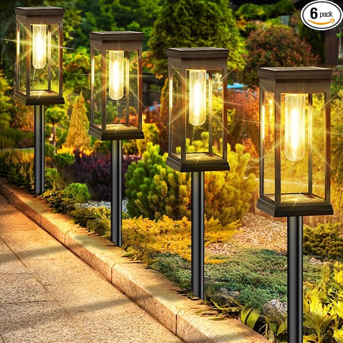 BesLowe 【Upgraded】 Solar Pathway Lights Outdoor, 6-Pack Large LED Solar Light Outdoor Waterproof, Super Bright Outside Lights for Yard, Sun-Powered Landscape Lighting for Garden Walkway, Warm White