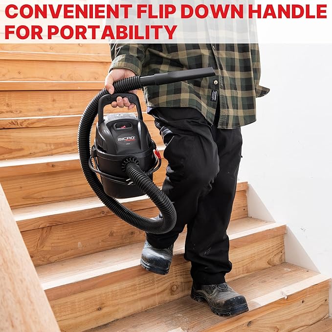 Shop-Vac 2021005 1 Gallon Micro Wet/Dry Vacuum, 1.0 Peak HP, 1.25 Inch Diameter x 4 Foot Hose, 6 Food Cord, Lightweight And Portable, Quick Wet/Dry Pickup