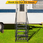 RV Steps with Handrail, Hot Tub Steps with Handrail, Portable Stairs Steps for 5th Wheel RV, Mobile Home Stairs Outdoor RV Step (6 Steps with 2 Handrails)