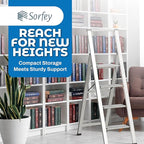 Step Ladder 4 Step Folding, Decorative - Beautiful Gray Wood & Silver Aluminum, Ultra Slim Profile, Anti Slip Steps, Sturdy-Portable for Home, Office, Kitchen, Photography Use,by SORFEY