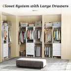 YOUDENOVA 5FT Closet System with 3 Drawers, 59 Inches Wood Closet Organizer System, Walk-in Closet Built In System Tower, Closet Wardrobe Clothes Garment Racks, White