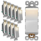 LIDER Decorator Switch with Lighted Paddle, UL Listed, Illuminated Paddle Switch, Matte Finish Rocker Switch, 1-Pole, 3-Wire, Residential/Commercial Grade, 15A 120-277VAC, White, 10 Pack