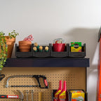 IRIS USA Medium Stackable Storage Bins, 4-Pack, 11" L x 6" W x 5" H, |Made in USA|, Plastic Open Front Shelf Bin for Organizing Parts, Hardware, Tools, Supplies, Garage Shelf, Pantry - Black