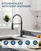 FORIOUS Black Kitchen Faucet with Pull Down Sprayer, Stainless Steel Single Handle Classic Spring Commercial Sink Faucet for Laundry & Utility Room RV Camper Bar Farmhouse