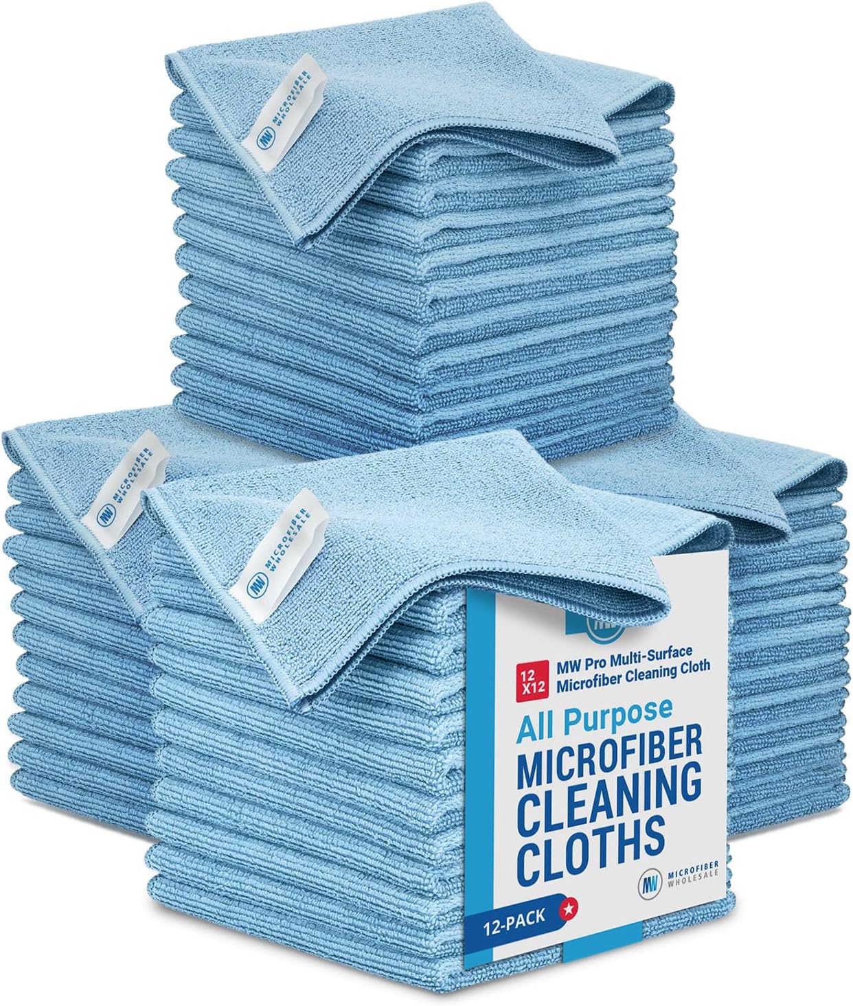 Microfiber Cleaning Wholesale Cloths (48 Pack) | Size 12" x 12"| All Purpose Microfiber Towels - Clean, Dust, Polish, Scrub, Absorbent (Blue)
