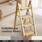 Taranta 4 Step Ladder,Aluminum Lightweight Folding 4 Step Stool with Anti-Slip Wide Pedal,330lbs Capacity Step Ladder for Household,Kitchen,Office - Gold