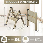 GameGem 2 Step Ladder, Aluminum Folding Step Stool with Anti-Slip Sturdy and Wide Pedal, Lightweight Portable Stepladder for Home and Kitchen Use Space Saving, 330 lbs, Champagne Gold