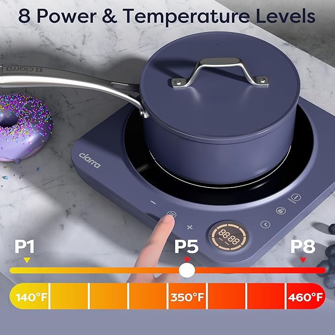 CIARRA Slim Portable Induction Cooktop – Single Burner Electric Stove with Touch Sensor, Digital Timer & Safety Lock for Countertop Cooking, Efficient Induction Cooker for Home Use, Blue