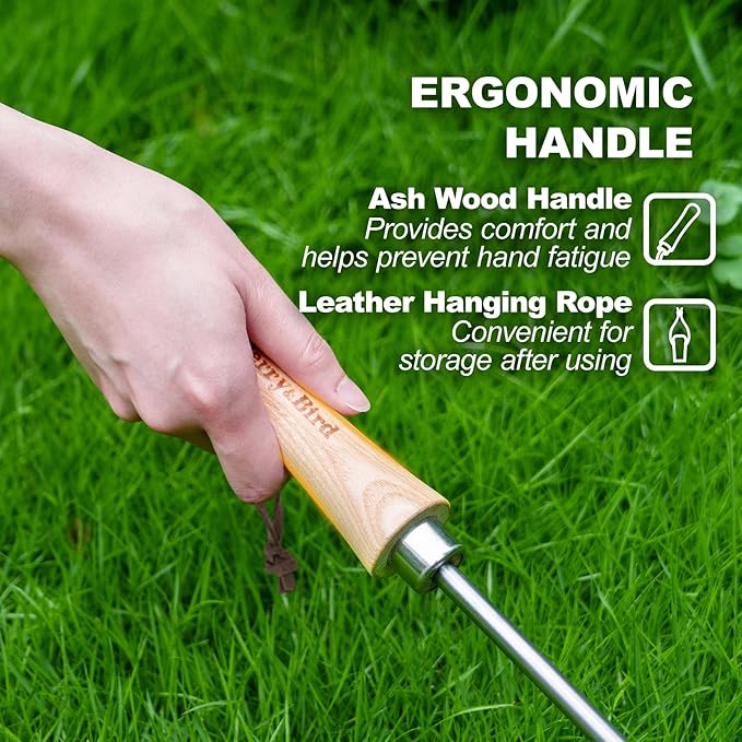 Berry&Bird Mini Hula Hoe for Weeding 17.3''Stirrup Hoe Stainless Steel Weed Puller Tool Gardening Action Scuffle Loop Hoes Garden Tools with Wooden Hand Weeder Cultivator Cutting Roots Loosening Soil