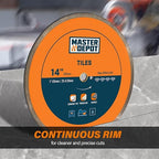 14" Continuous Rim Diamond Blade, Cutting Blade for Ceramic and Granite Tiles, Wet Cutting Blade with 7/8" Arbor Hole